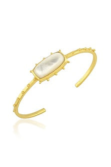 Gold Finish Cuff Bangle With Pearl