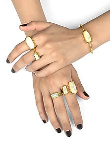 Gold Finish Cuff Bangle With Pearl