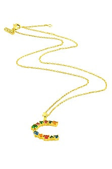 Gold Finish Multi-Colored Cubic Zirconia C Initial Necklace