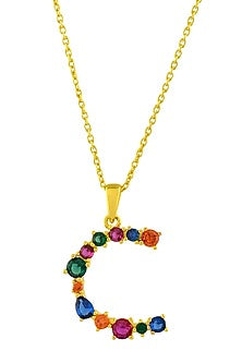 Gold Finish Multi-Colored Cubic Zirconia C Initial Necklace