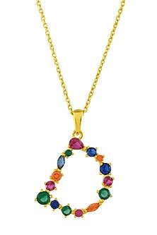Gold Finish Multi-Colored Cubic Zirconia D Initial Necklace