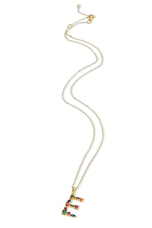 Gold Finish Multi-Colored Cubic Zirconia E Initial Necklace