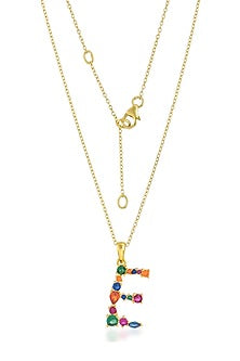 Gold Finish Multi-Colored Cubic Zirconia E Initial Necklace