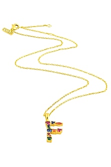 Gold Finish Multi-Colored Cubic Zirconia F Initial Necklace
