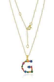 Gold Finish Multi-Colored Cubic Zirconia G Initial Necklace
