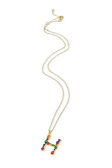 Gold Finish Multi-Colored Cubic Zirconia H Initial Necklace