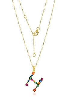 Gold Finish Multi-Colored Cubic Zirconia H Initial Necklace