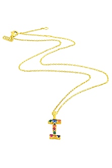 Gold Finish Multi-Colored Cubic Zirconia I Initial Necklace