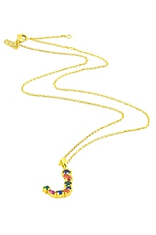 Gold Finish Multi-Colored Cubic Zirconia J Initial Necklace