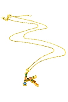 Gold Finish Multi-Colored Cubic Zirconia K Initial Necklace