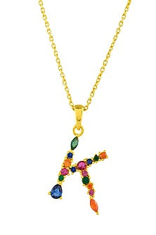 Gold Finish Multi-Colored Cubic Zirconia K Initial Necklace