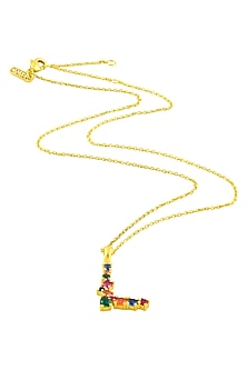 Gold Finish Multi-Colored Cubic Zirconia L Initial Necklace