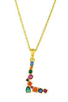 Gold Finish Multi-Colored Cubic Zirconia L Initial Necklace