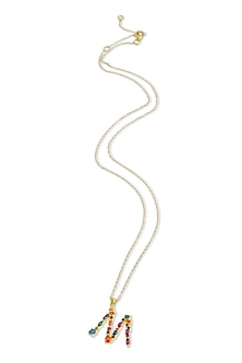 Gold Finish Multi-Colored Cubic Zirconia M Initial Necklace
