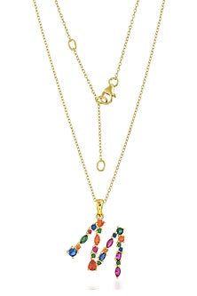 Gold Finish Multi-Colored Cubic Zirconia M Initial Necklace