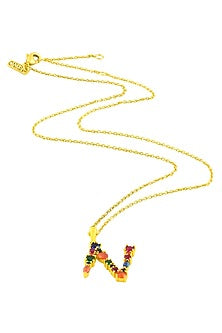 Gold Finish Multi-Colored Cubic Zirconia N Initial Necklace