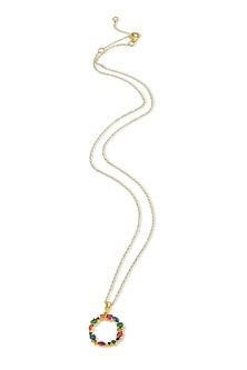 Gold Finish Multi-Colored Cubic Zirconia O Initial Necklace