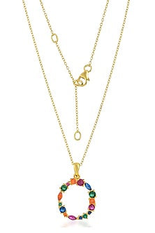 Gold Finish Multi-Colored Cubic Zirconia O Initial Necklace