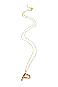 Gold Finish Multi-Colored Cubic Zirconia P Initial Necklace