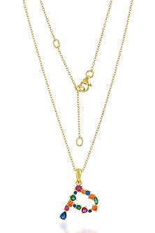 Gold Finish Multi-Colored Cubic Zirconia P Initial Necklace