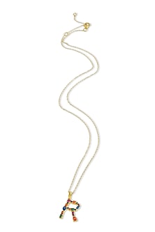 Gold Finish Multi-Colored Cubic Zirconia R Initial Necklace