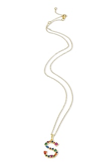 Gold Finish Multi-Colored Cubic Zirconia S Initial Necklace