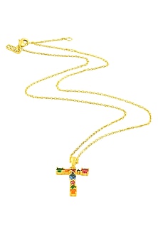 Gold Finish Multi-Colored Cubic Zirconia T Initial Necklace