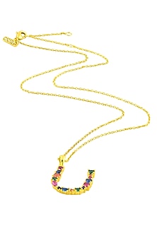 Gold Finish Multi-Colored Cubic Zirconia U Initial Necklace