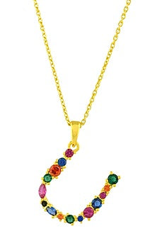 Gold Finish Multi-Colored Cubic Zirconia U Initial Necklace