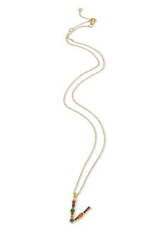 Gold Finish Multi-Colored Cubic Zirconia V Initial Necklace