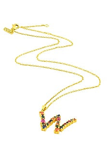 Gold Finish Multi-Colored Cubic Zirconia W Initial Necklace