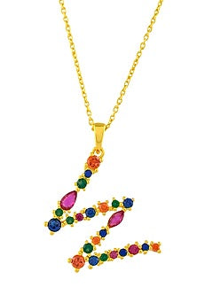 Gold Finish Multi-Colored Cubic Zirconia W Initial Necklace