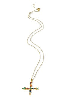 Gold Finish Multi-Colored Cubic Zirconia X Initial Necklace