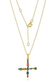 Gold Finish Multi-Colored Cubic Zirconia X Initial Necklace