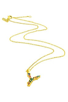 Gold Finish Multi-Colored Cubic Zirconia Y Initial Necklace