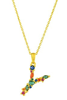 Gold Finish Multi-Colored Cubic Zirconia Y Initial Necklace
