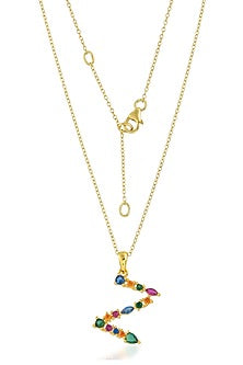 Gold Finish Multi-Colored Cubic Zirconia Z Initial Necklace