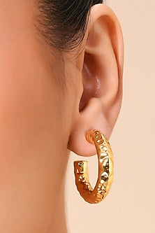 Matte Gold Finish Bouldered Hoop Earrings