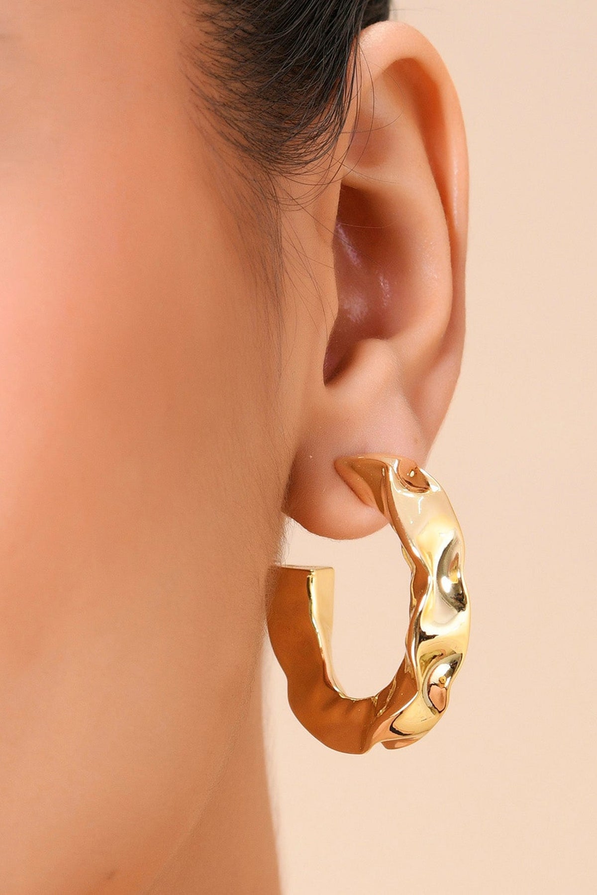 Gold Finish Hammered Foil Hoop Earrings