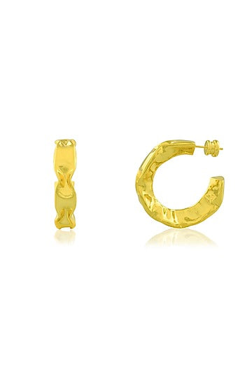 Gold Finish Hammered Foil Hoop Earrings
