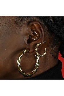 Gold Finish Beaded Hoop Earrings