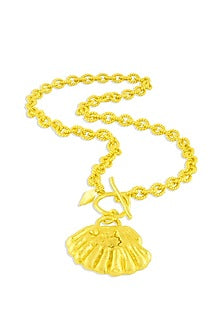 Gold Finish Scalloped Seashell Necklace