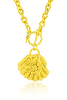 Gold Finish Scalloped Seashell Necklace