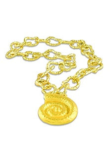 Gold Finish Coral Shell Link Pendant Necklace