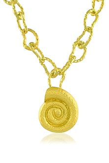 Gold Finish Coral Shell Link Pendant Necklace
