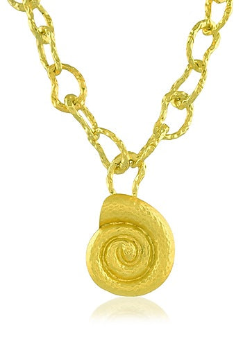 Gold Finish Coral Shell Link Pendant Necklace