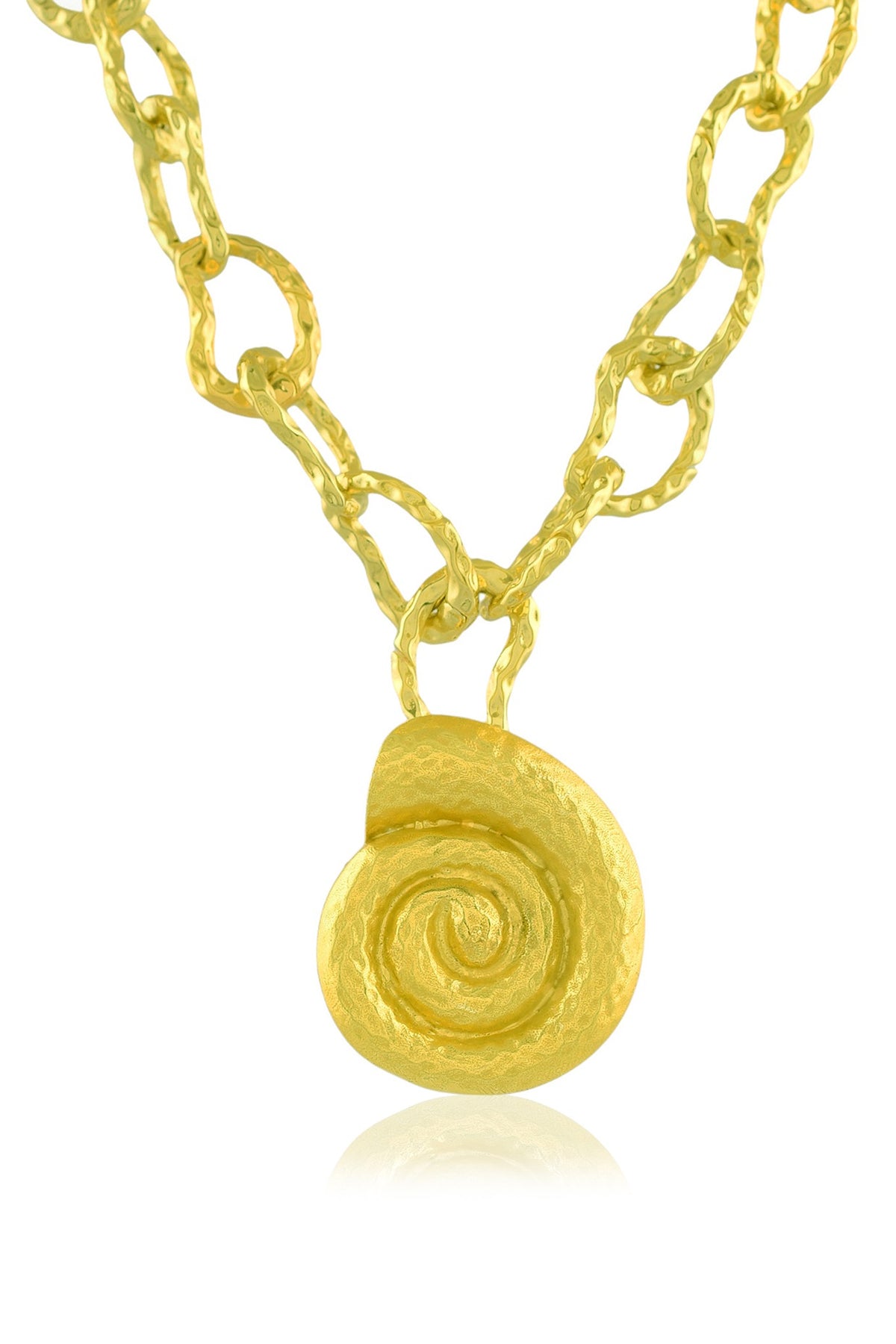 Gold Finish Coral Shell Link Pendant Necklace