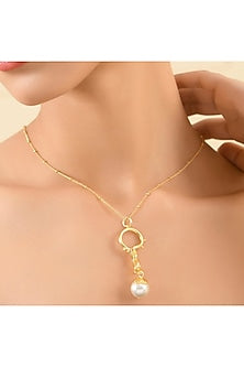 Gold Finish Baroque Pearl & Motif Necklace