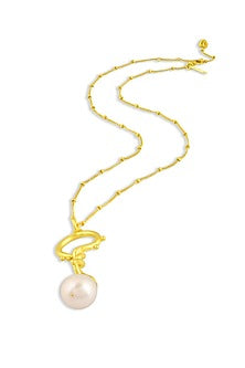 Gold Finish Baroque Pearl & Motif Necklace