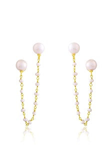 Gold Finish Pearl Chain Beaded Earrings
